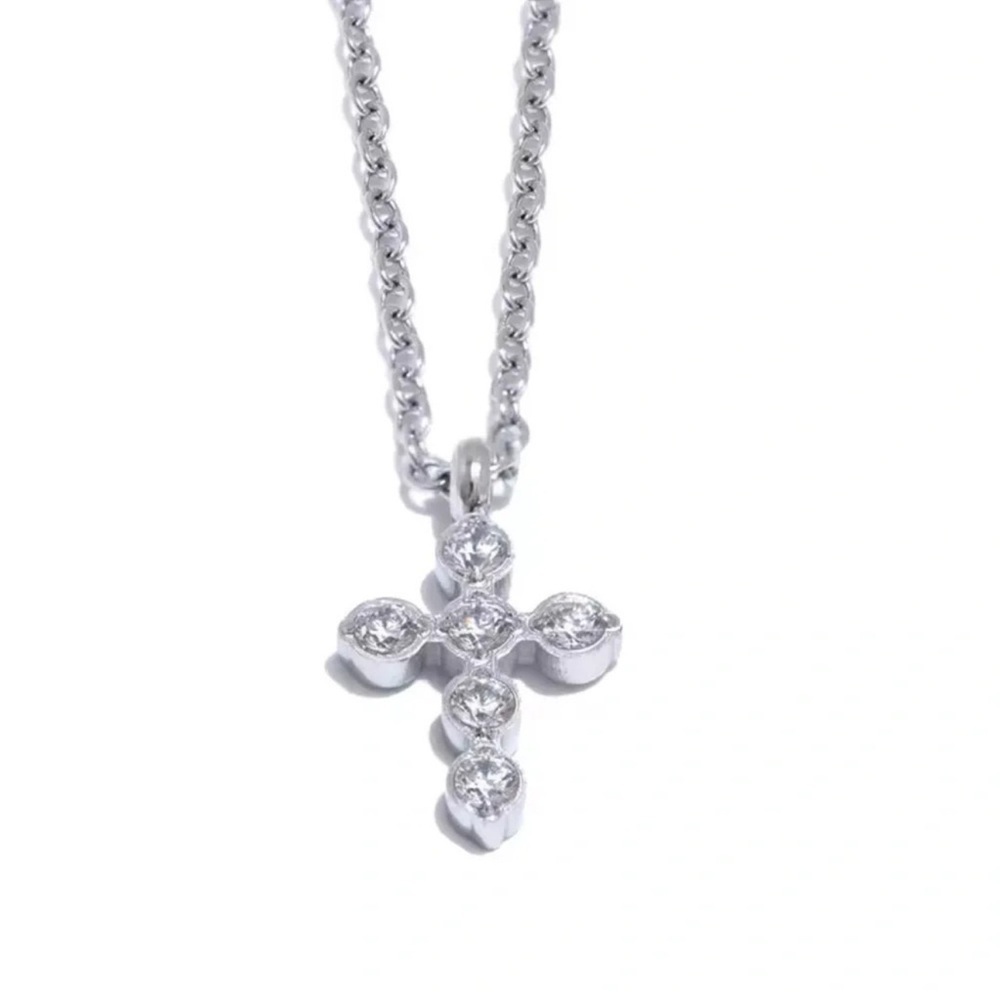 Anthropologie Barbara Cross Silver Stainless Steel Waterproof Necklace